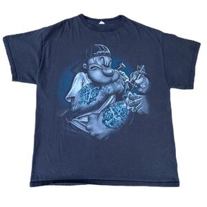 Vintage Popeye The Sailor Man Tattoo Black Delta Graphic Short Sleeve T-shirt